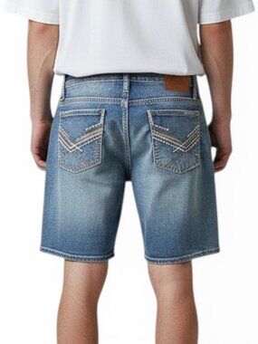 Axe and Crown Embroidered Jean Shorts Men's Size 36 Y2K Thick Stitch Jorts NWT